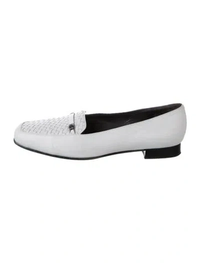 Pre-owned Bally Leather Tweed Pattern Loafers In White