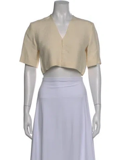 Pre-owned Bally Leather V-neck Crop Top In Neutral