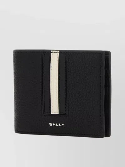 Bally Leather Wallet With Textured Contrast Stripe In Black