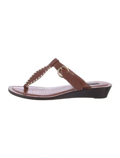 Pre-owned Bally Leather Whipstitch Trim Flats In Brown