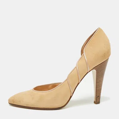 Bally Light Brown Nubuck Leather D'orsay Pointed Toe Pumps In Multi