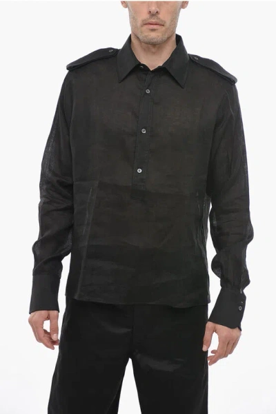 Bally Linen Sheer Shirt With Half Button Fastening In Black