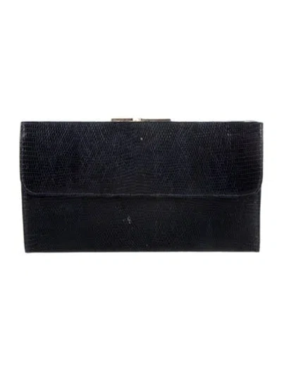 Pre-owned Bally Lizard Continental Wallet In Blue