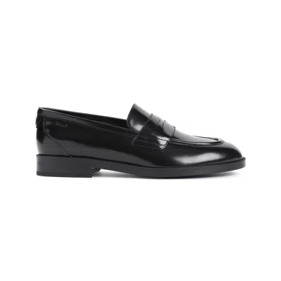Bally Brushed Calf Leather Moccasin Loafers In Black