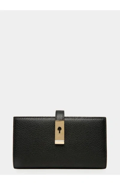 Bally Lock Me Long Wallet In Leather In Black