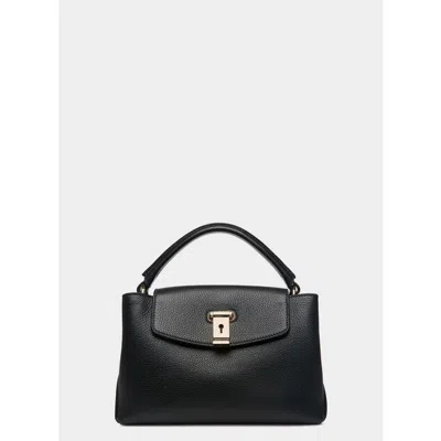 Bally Lock Me Small Top Handle Bag In Grained Leather In Black