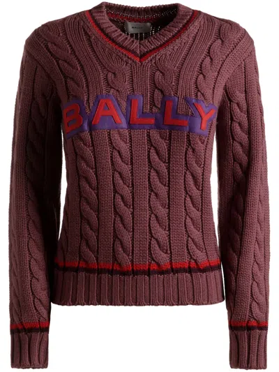 Bally Logo-appliqué Merino Wool Jumper In Purple