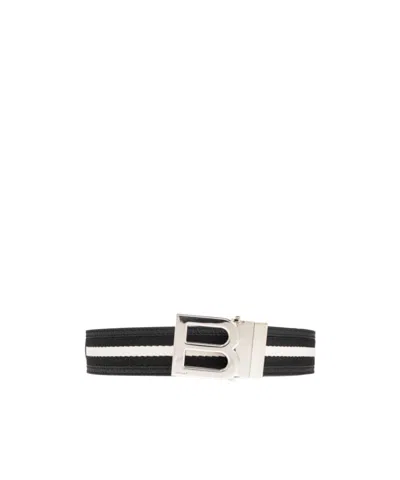 Bally Logo-plaque Striped Belt In Multi