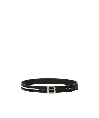 Bally Logo-buckle Stripe-detailed Belt In Black