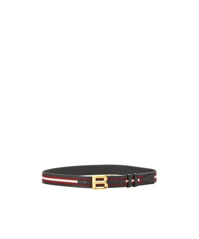 Bally Logo Buckle Striped Belt In Black