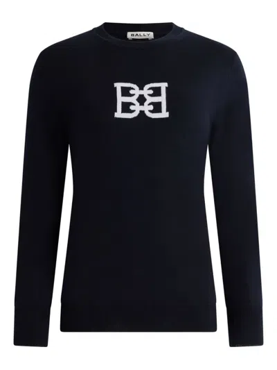 Bally Logo-detail Crew Neck Sweater In Blue