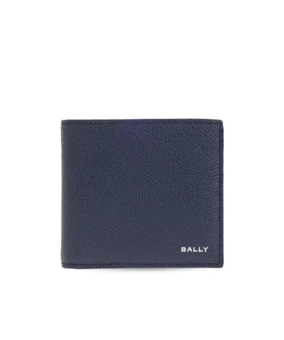 Bally Logo Detailed Bi-fold Wallet In Blue