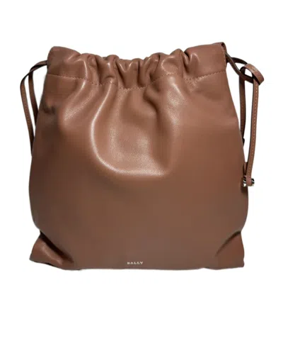 Bally Logo Drawstring Shoulder Bag In Brown