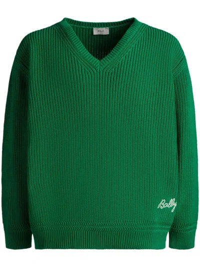 Bally Logo-embroidered Cotton Jumper In Green