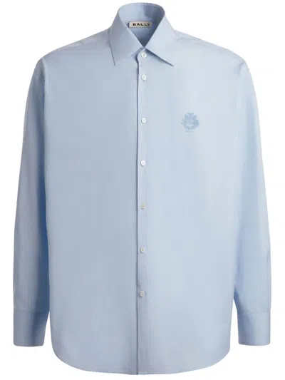 Bally Logo-embroidered Cotton Shirt In Blau