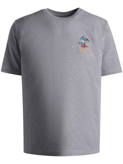 Bally Logo-embroidered Cotton T-shirt In Grey