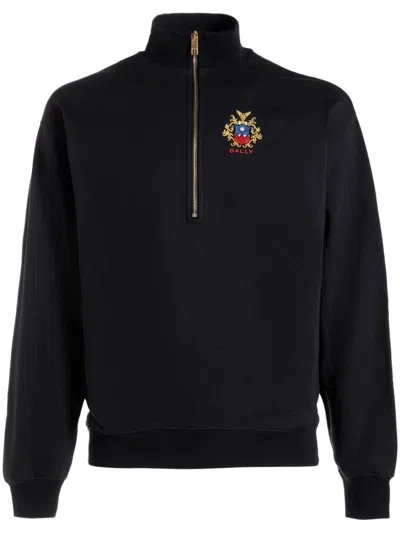 Bally Logo-embroidered Half-zip Sweatshirt In Blue