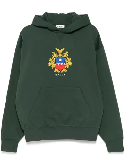 Bally Logo-embroidered Hoodie In Green