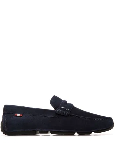 Bally Logo-embroidered Loafers In Blue