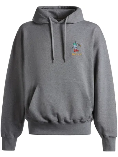 Bally Logo-embroidered Organic Cotton Hoodie In Grey