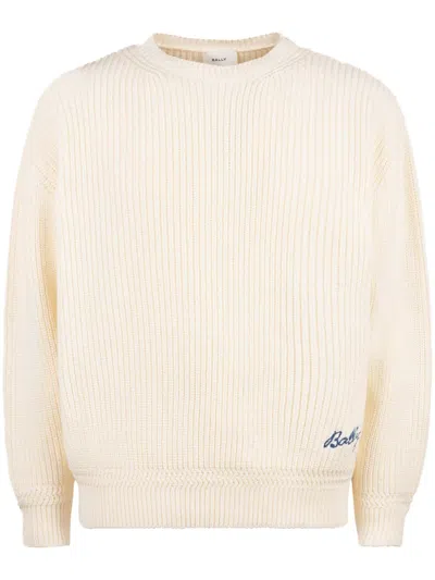 Bally Logo-embroidered Ribbed Jumper In White