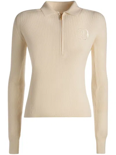 Bally Logo-embroidered Ribbed-knit Jumper In Neutrals