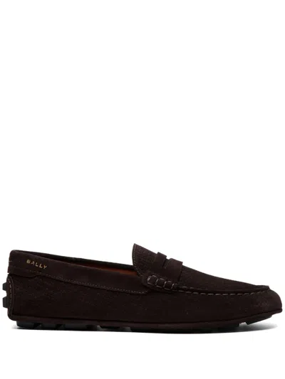 Bally Logo-embroidered Round-toe Loafers In Braun
