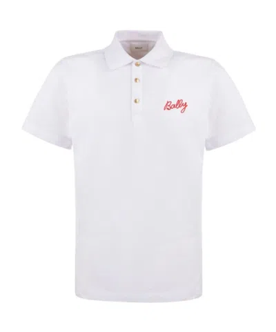 Bally Logo-embroidered Polo Shirt In White