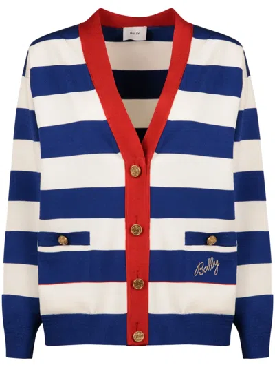 Bally Logo-embroidered Striped Cardigan In White