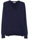 Bally V-neck Sweater With Ribbed Cuffs And Hem In Blue