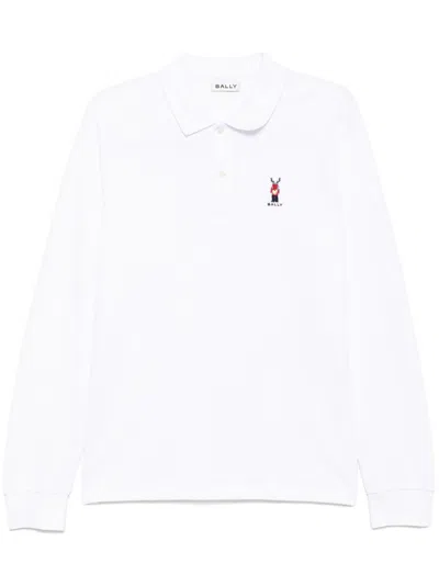 Bally Logo Embroidery Long-sleeves Polo Shirt In White