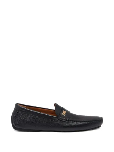 Bally Logo Grained-leather Loafers In Black