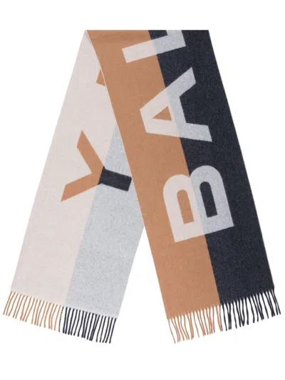 Bally Logo-jacquard Fringed Scarf In Neutrals