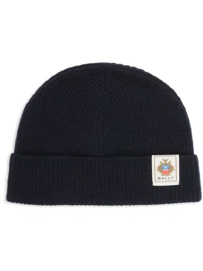 Bally Logo-patch Beanie In Blue