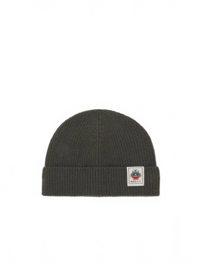 Bally Logo Patch Beanie In Gray