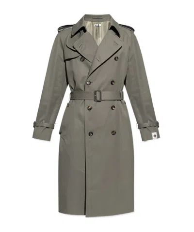 Bally Logo-patch Belted Trench Coat In Gray