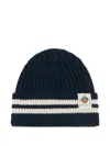 Bally Logo-patch Striped Beanie In Blue
