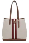 Bally Logo Patch Striped Top Handle Bag