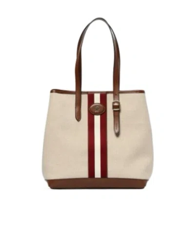 Bally Logo Patch Striped Top Handle Bag