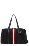 Bally Logo Patch Striped Travel Bag In Black