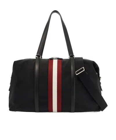 Bally Logo Patch Striped Travel Bag In Black