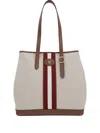 Bally Logo Patch Striped Top Handle Bag In Neutrals