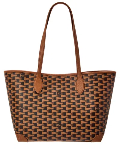 Bally Logo Pennant Leather Tote In Brown