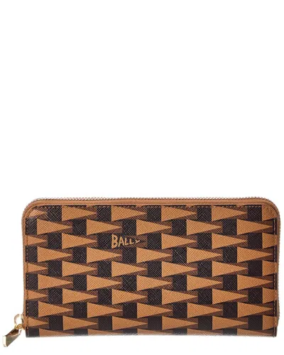 Bally Logo Pennant Leather Zip Around Wallet In Orange