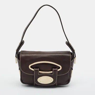 Pre-owned Bally Logo Plague Flap Dark Brown Leather Shoulder Bag