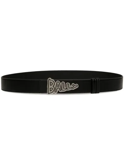 Bally Logo-plaque Leather Belt In Black