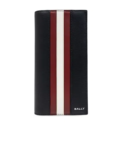 Bally Logo Plaque Striped Bi-fold Wallet In Black