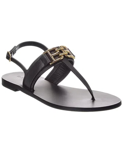 Bally Logo Positano Leather Flat Sandal In Black