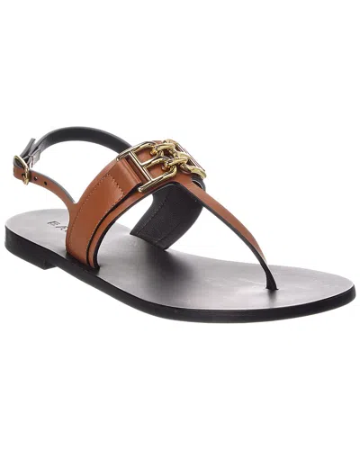 Bally Logo Positano Leather Flat Sandal In Brown