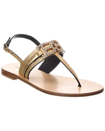 Bally Logo Positano Leather Flat Sandal In Gold